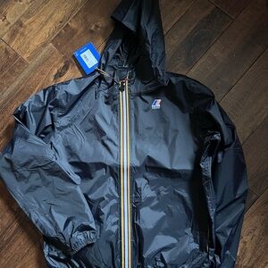 K-Way Black Windbreaker Hooded Water-Resistant Jacket